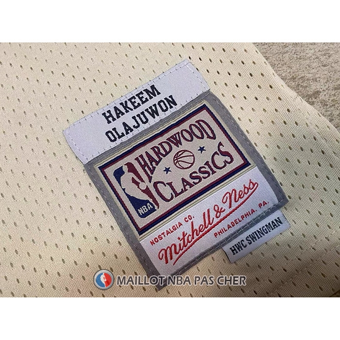 Maillot Houston Rockets Hakeem Olajuwon NO 32 Mitchell & Ness Chainstitch Creme